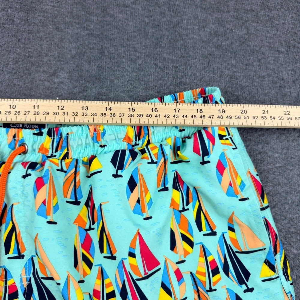 Club Room Swim Trunks Men's XXL Aqua Sailboat Print Drawstring Mesh Lined Shorts